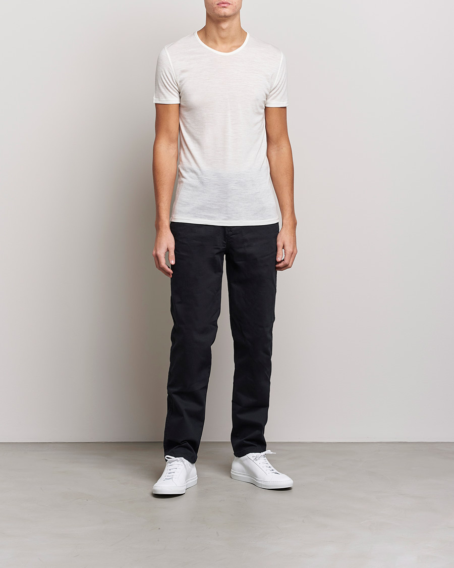 Herr | T-Shirts | Zimmerli of Switzerland | Wool/Silk Crew Neck T-Shirt Ecru