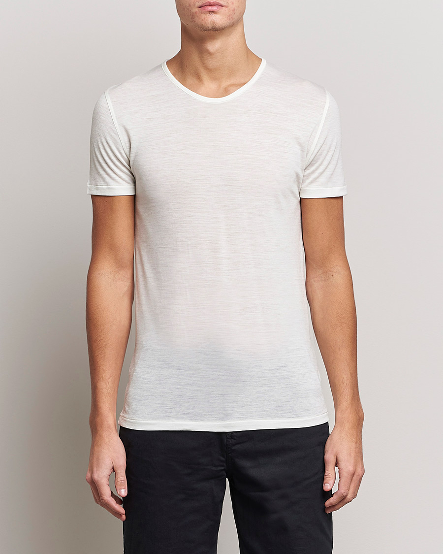 Herr | T-Shirts | Zimmerli of Switzerland | Wool/Silk Crew Neck T-Shirt Ecru