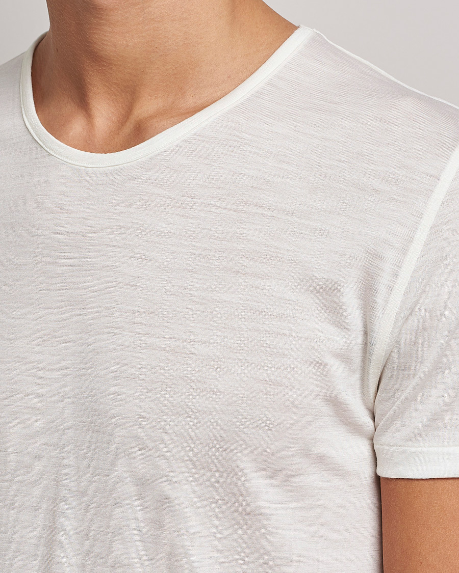 Herr | T-Shirts | Zimmerli of Switzerland | Wool/Silk Crew Neck T-Shirt Ecru
