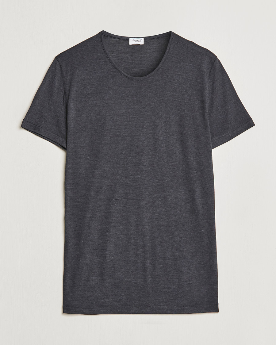 Herr | T-Shirts | Zimmerli of Switzerland | Wool/Silk Crew Neck T-Shirt Charcoal