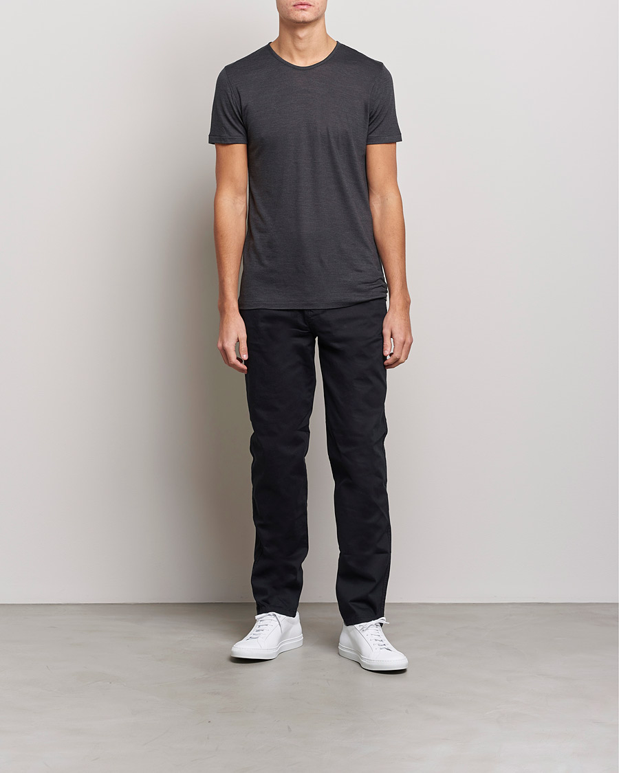 Herr | T-Shirts | Zimmerli of Switzerland | Wool/Silk Crew Neck T-Shirt Charcoal
