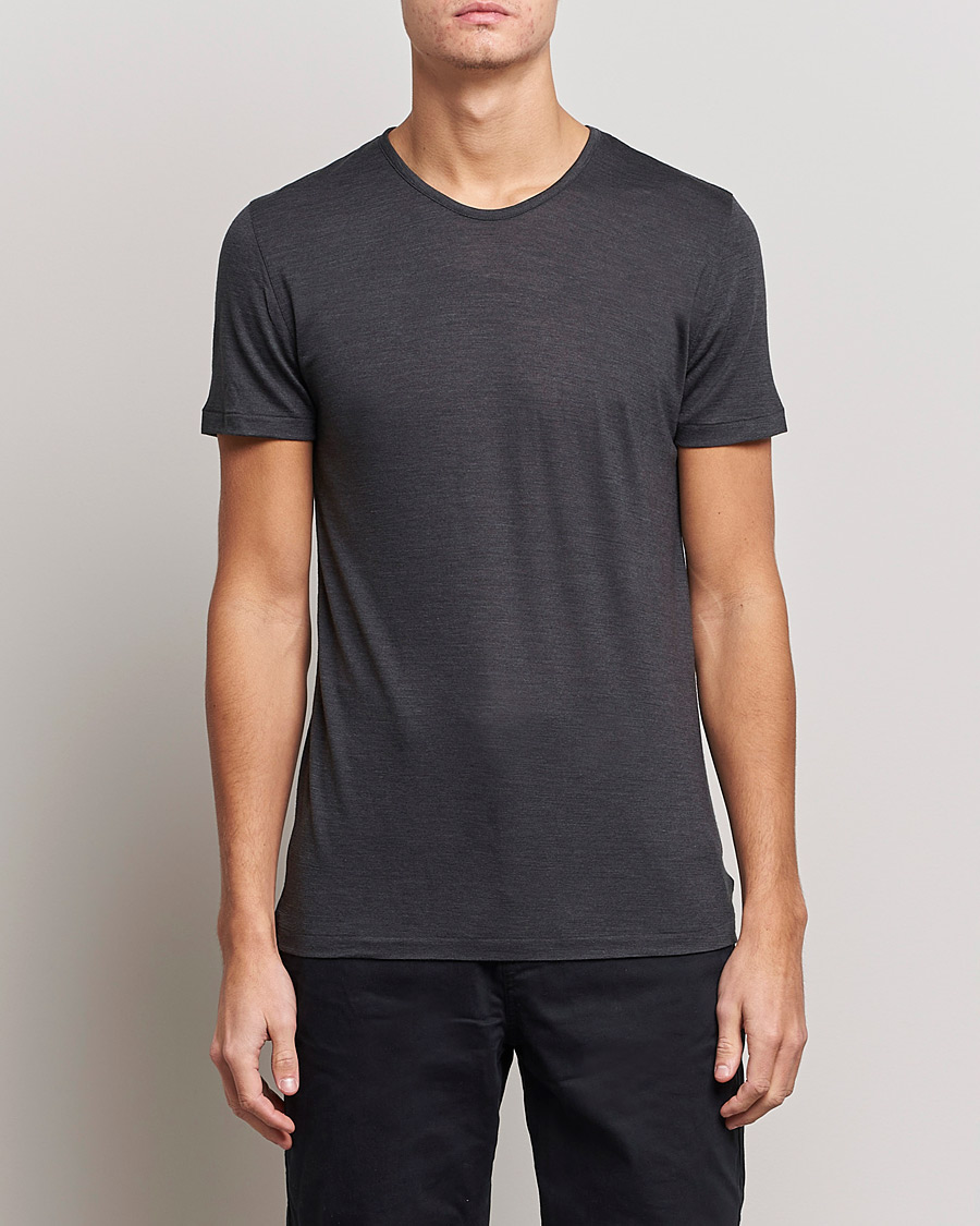 Herr | Kortärmade t-shirts | Zimmerli of Switzerland | Wool/Silk Crew Neck T-Shirt Charcoal