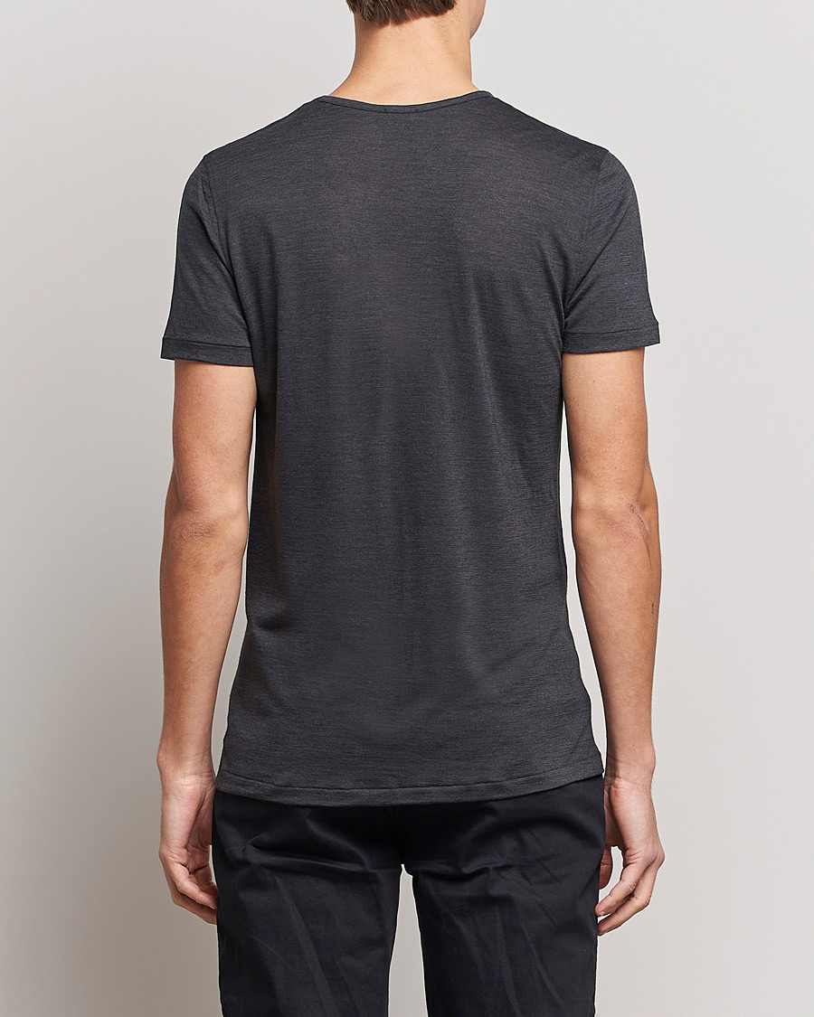 Herr | T-Shirts | Zimmerli of Switzerland | Wool/Silk Crew Neck T-Shirt Charcoal