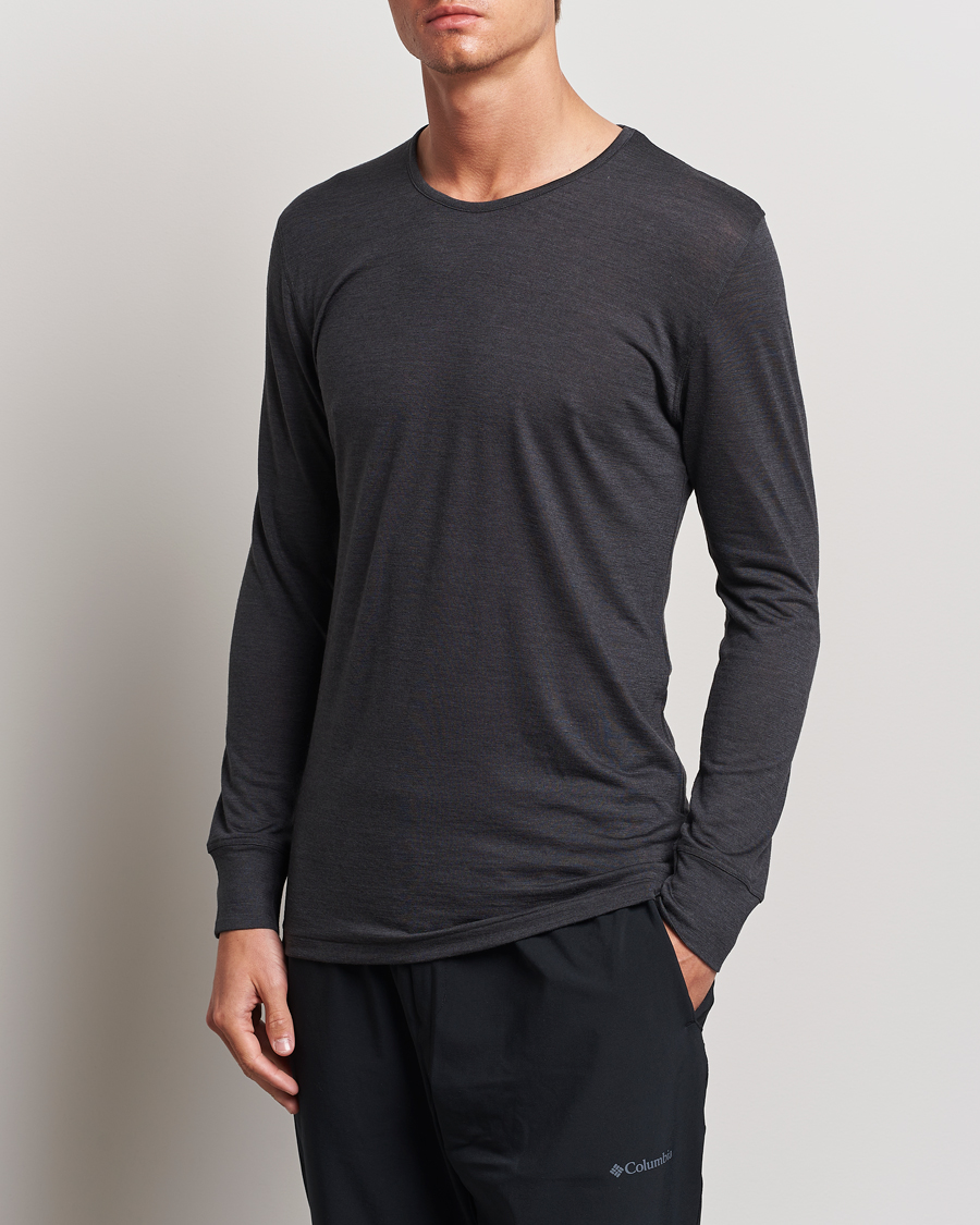 Herr | T-Shirts | Zimmerli of Switzerland | Wool/Silk Long Sleeve T-Shirt Charcoal