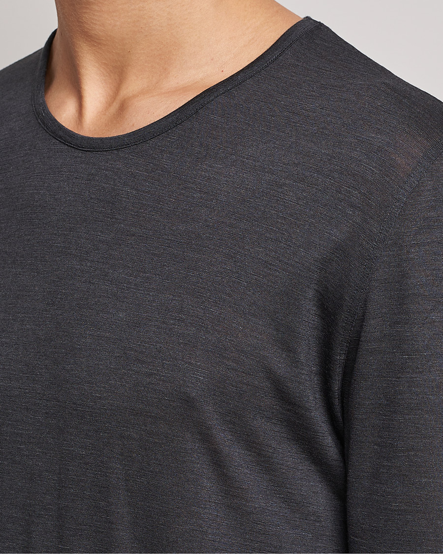 Herr | T-Shirts | Zimmerli of Switzerland | Wool/Silk Long Sleeve T-Shirt Charcoal