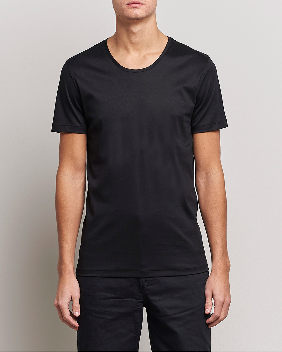 Herre |  | Zimmerli of Switzerland | Sea Island Cotton Crew Neck T-Shirt Black