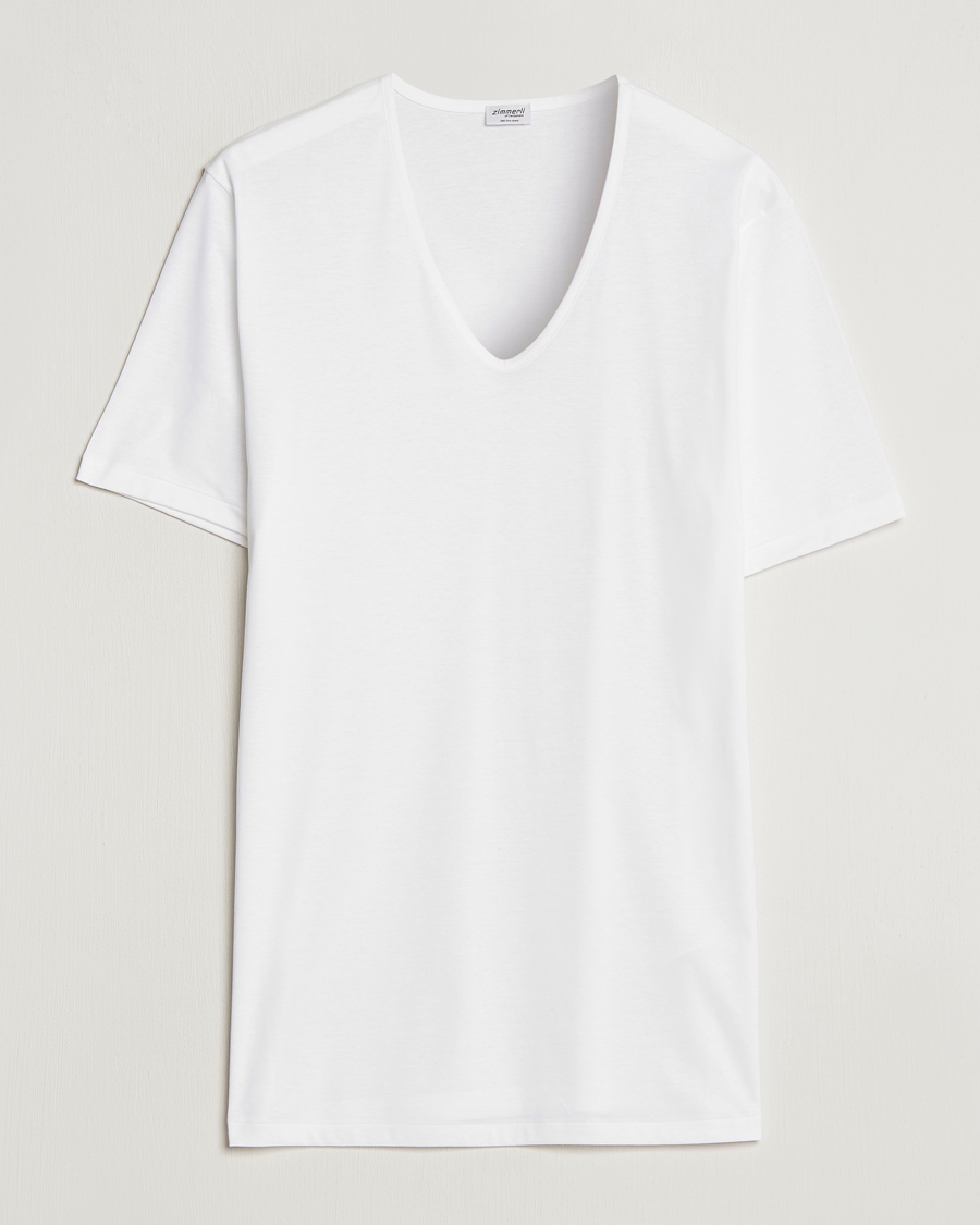 Herr | T-Shirts | Zimmerli of Switzerland | Sea Island Cotton V-Neck T-Shirt White