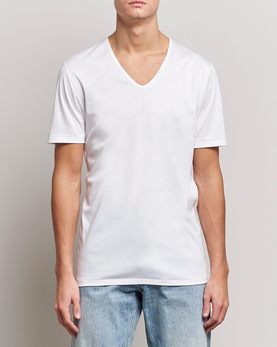 Herr |  | Zimmerli of Switzerland | Sea Island Cotton V-Neck T-Shirt White