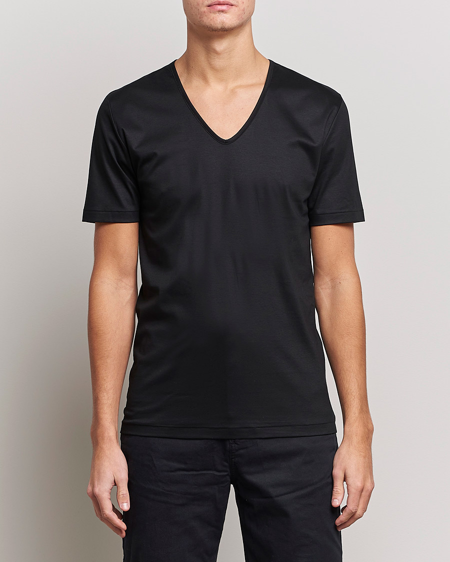 Herr | Svarta t-shirts | Zimmerli of Switzerland | Sea Island Cotton V-Neck T-Shirt Black