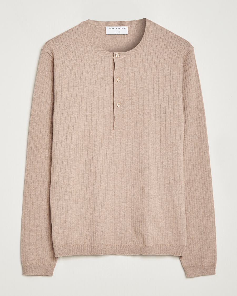 Herr | Tröjor | Tiger of Sweden | Nassau Cotton Wool Knitted Sweater Beigie Melange