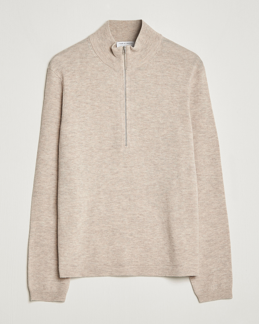 Herr | Tröjor | Tiger of Sweden | Owain Merino Half Zip Sweater Dark White