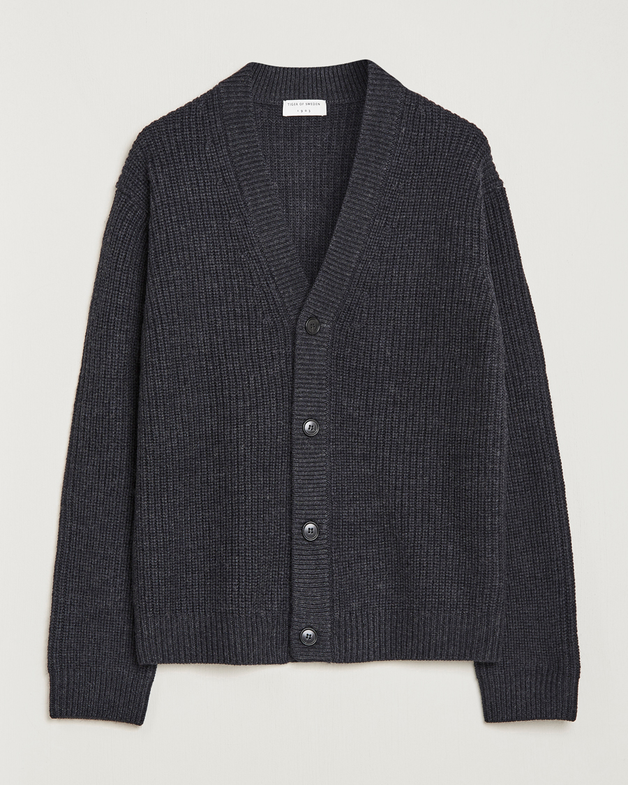 Herr | Tröjor | Tiger of Sweden | Reiner Wool Cardigan Dark Grey Mel