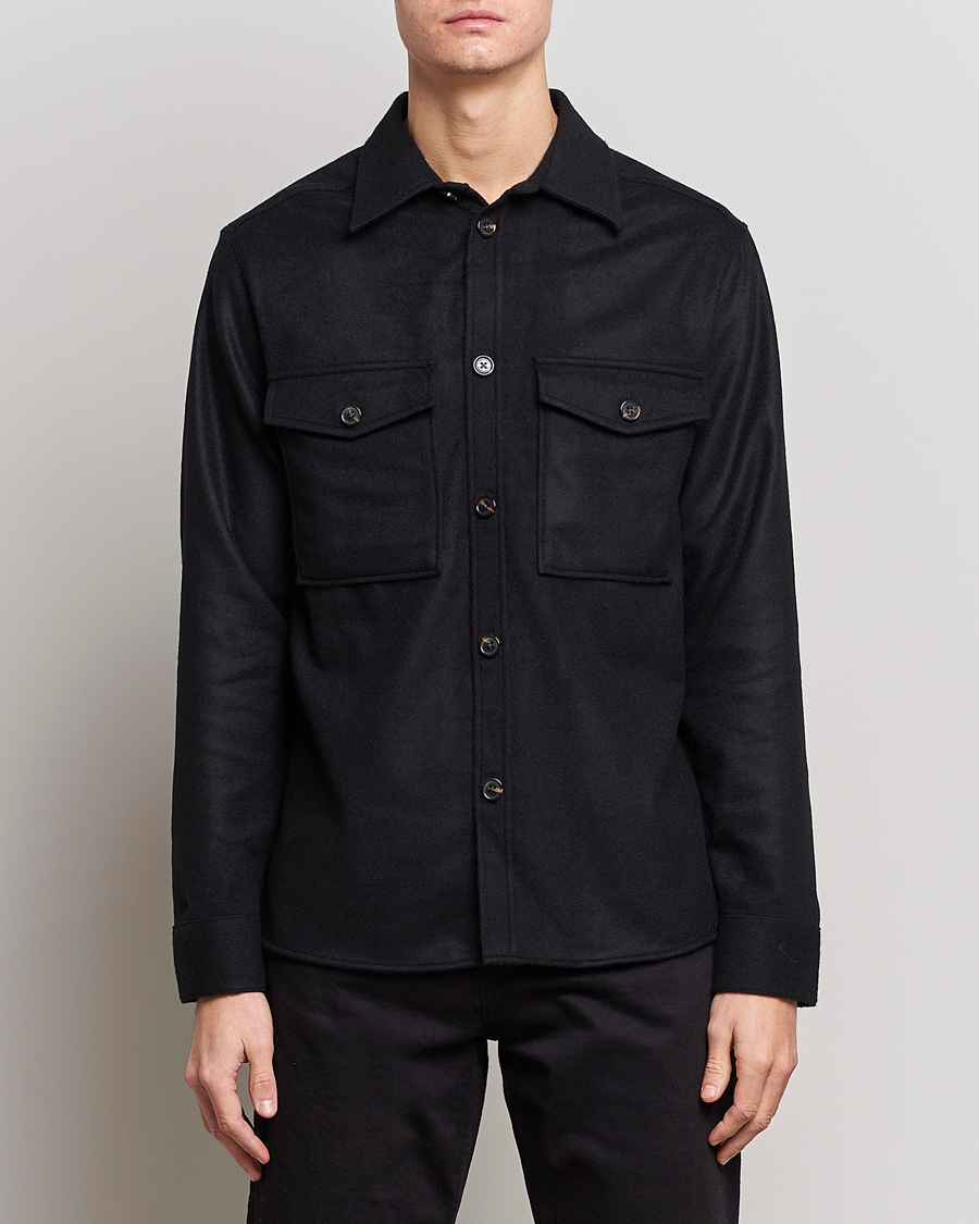Herr | Skjortjackor | J.Lindeberg | Silas Regular Wool Mix Overshirt Black