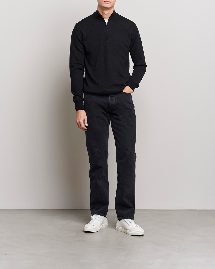 Herr | Tröjor | J.Lindeberg | Kian Quarter Zip Merino Sweater Black