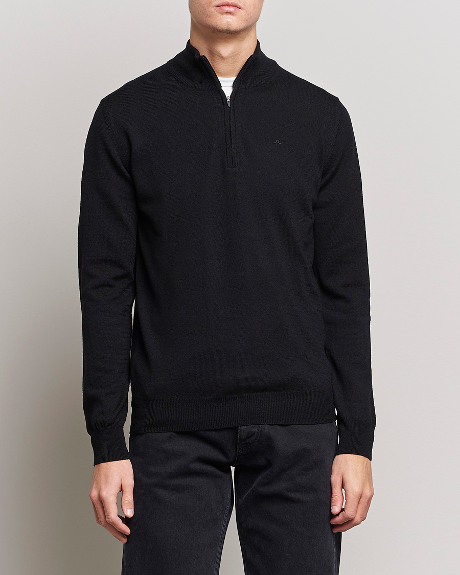 Herr | Tröjor | J.Lindeberg | Kian Quarter Zip Merino Sweater Black