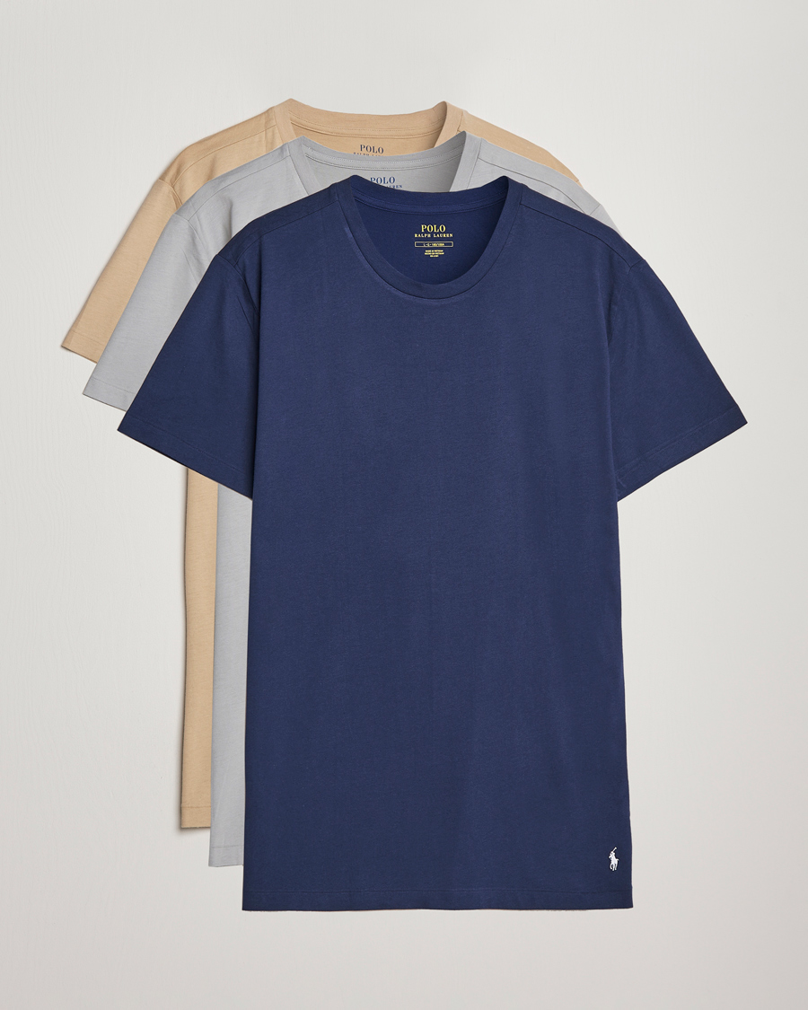 Herr | T-Shirts | Polo Ralph Lauren | 3-Pack Crew Neck T-Shirt Grey/Navy/Sand Dune