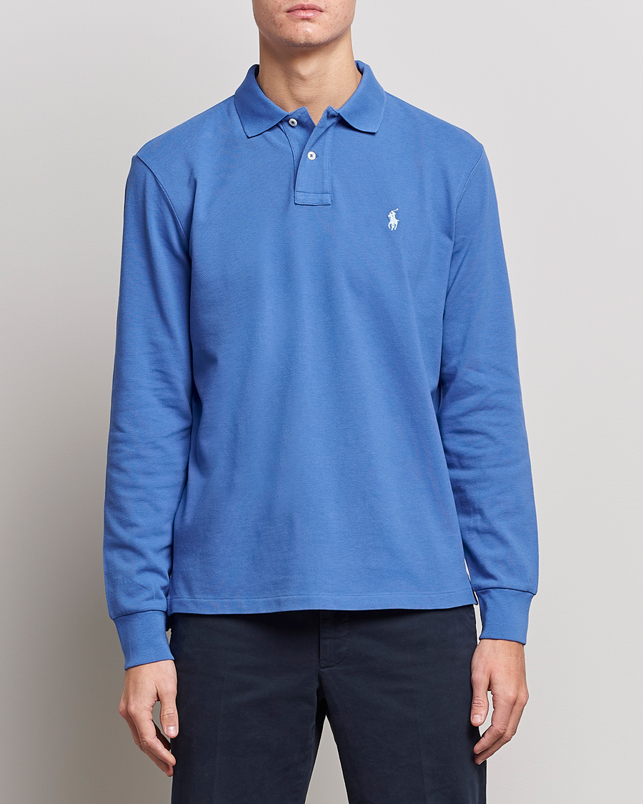 Herr | Långärmade pikéer | Polo Ralph Lauren | Custom Slim Fit Long Sleeve Polo Maidstone Blue
