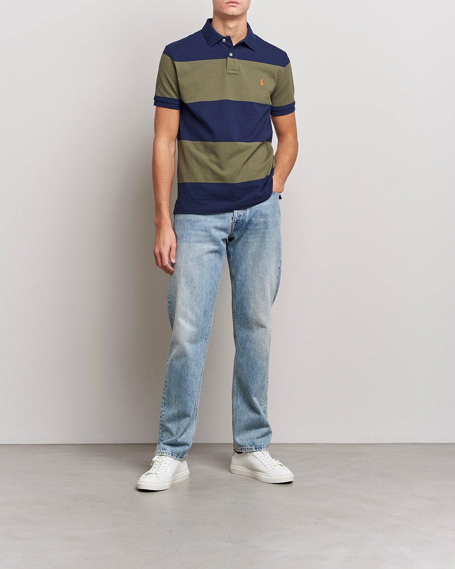 Herr | Pikéer | Polo Ralph Lauren | Custom Slim Fit Barstriped Polo Navy/Dark Sage