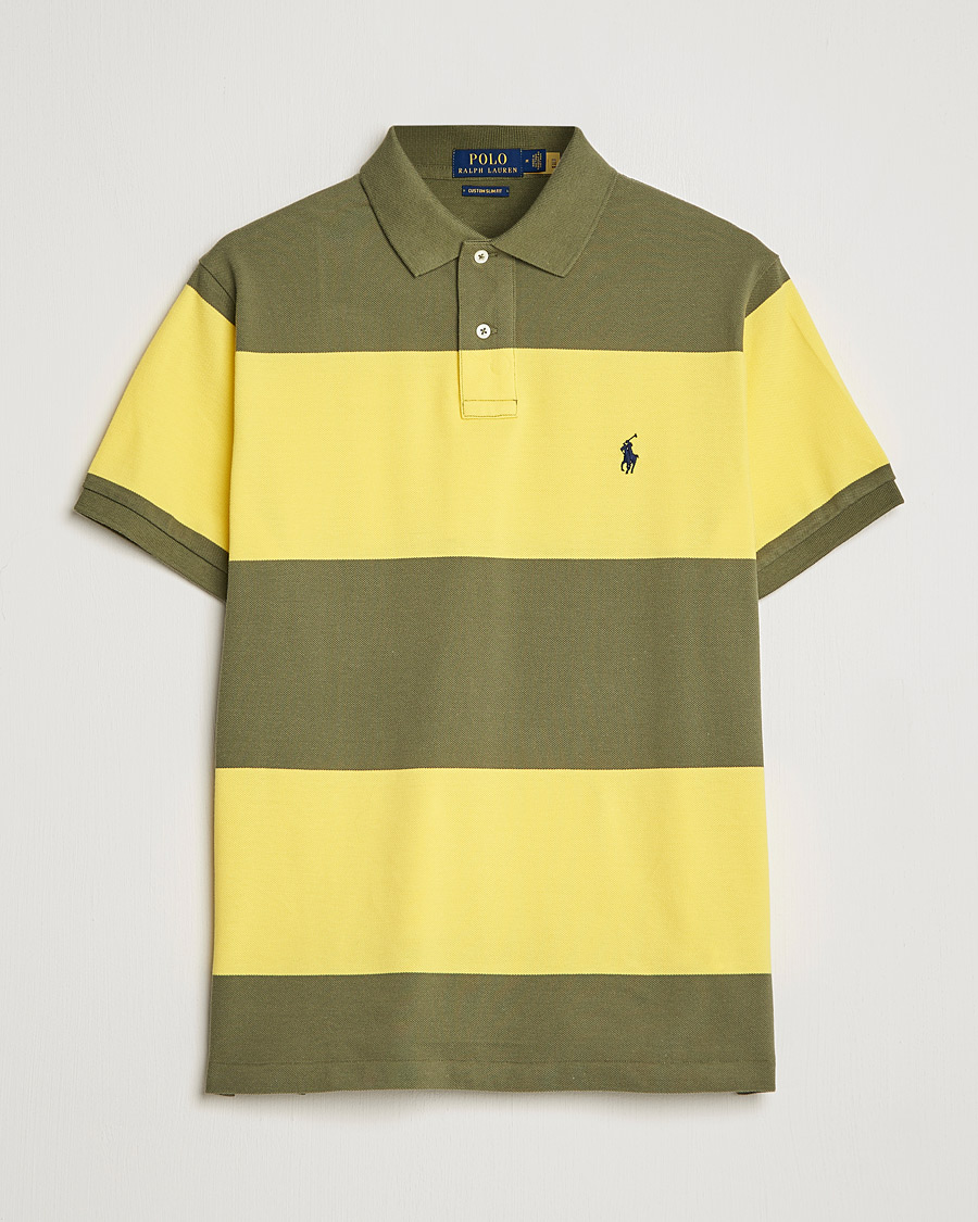 Herr | Pikéer | Polo Ralph Lauren | Custom Slim Fit Barstriped Polo Lemon/Dark Sage