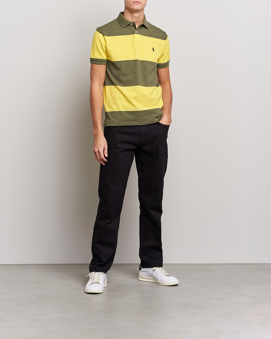 Herr | Pikéer | Polo Ralph Lauren | Custom Slim Fit Barstriped Polo Lemon/Dark Sage