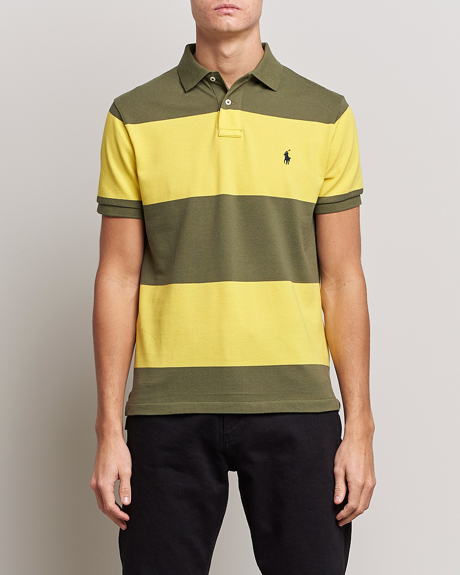 Herr | Pikéer | Polo Ralph Lauren | Custom Slim Fit Barstriped Polo Lemon/Dark Sage