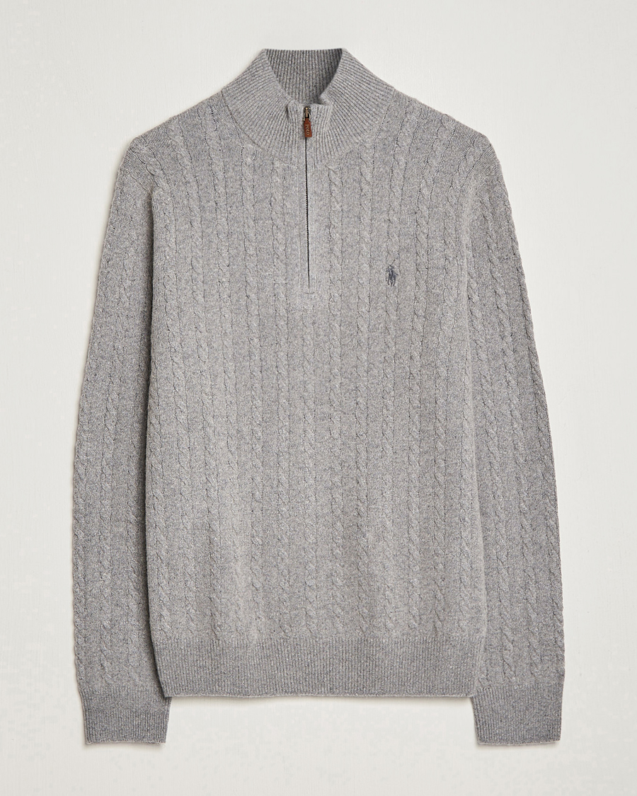Herr | Tröjor | Polo Ralph Lauren | Cotton/Wool Cable Half-Zip Fawn Grey Heather