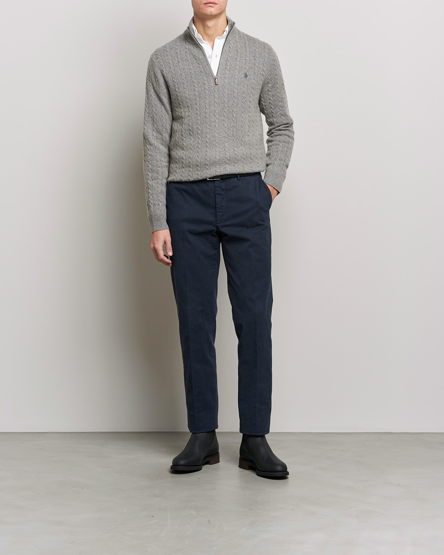 Herr | Tröjor | Polo Ralph Lauren | Cotton/Wool Cable Half-Zip Fawn Grey Heather