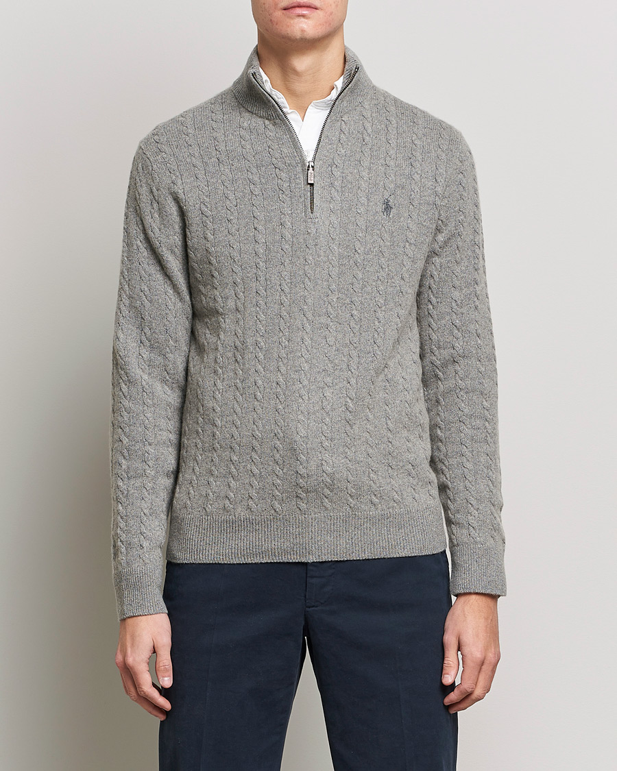 Herr | Tröjor | Polo Ralph Lauren | Cotton/Wool Cable Half-Zip Fawn Grey Heather