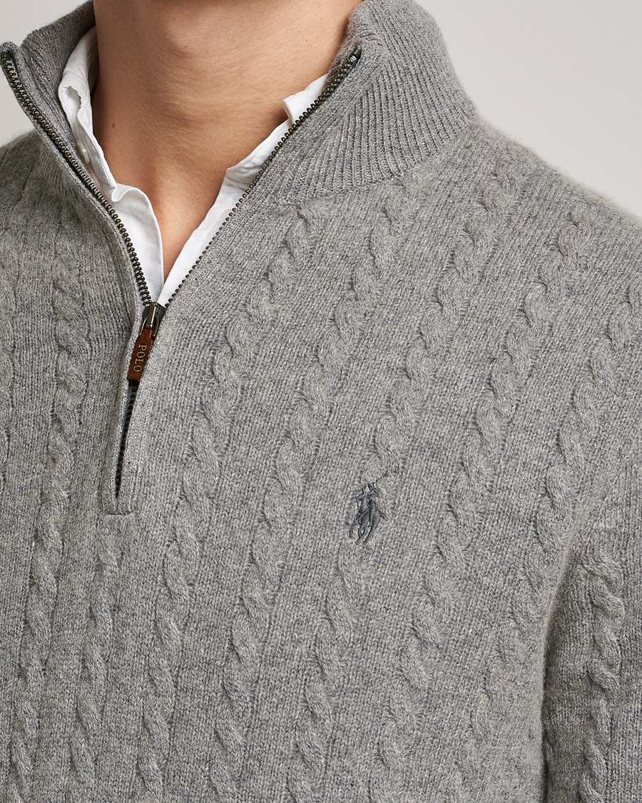 Herr | Tröjor | Polo Ralph Lauren | Cotton/Wool Cable Half-Zip Fawn Grey Heather