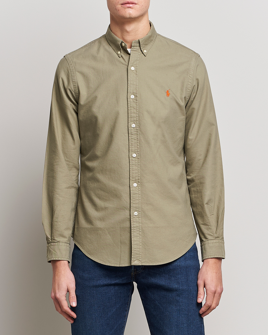 Herr | Rea kläder | Polo Ralph Lauren | Slim Fit Garment Dyed Oxford Shirt Sage Green