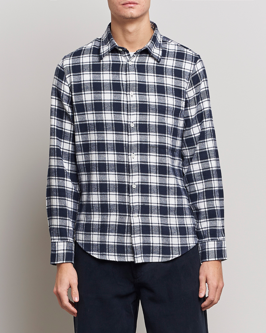 Herr | Skjortor | NN07 | Arne Brushed Cotton Checked Shirt Navy/White