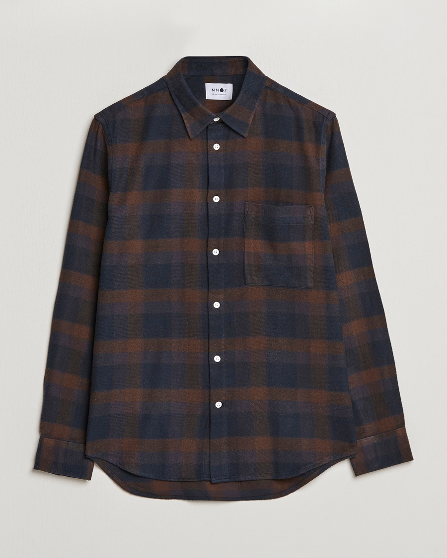 Herr | Skjortor | NN07 | Arne Brushed Cotton Checked Shirt Brown/Navy