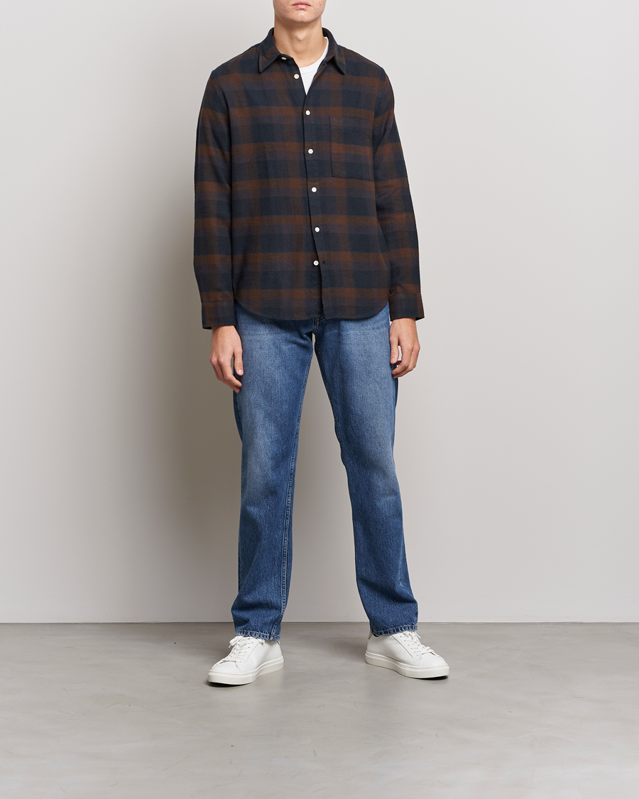 Herr | Casual | NN07 | Arne Brushed Cotton Checked Shirt Brown/Navy