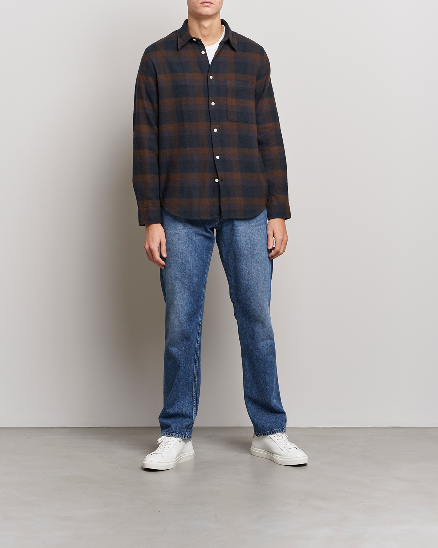 Herr | Skjortor | NN07 | Arne Brushed Cotton Checked Shirt Brown/Navy