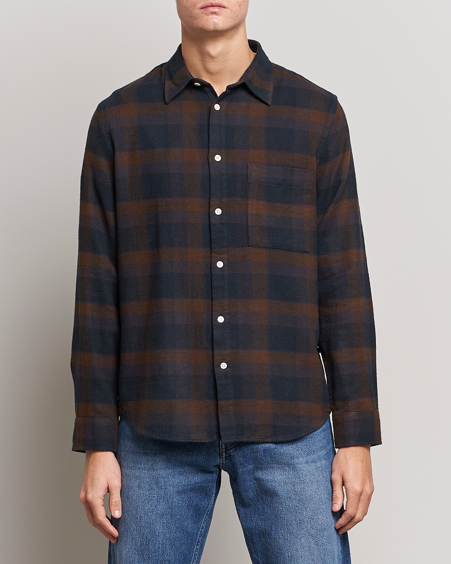 Herr | Skjortor | NN07 | Arne Brushed Cotton Checked Shirt Brown/Navy