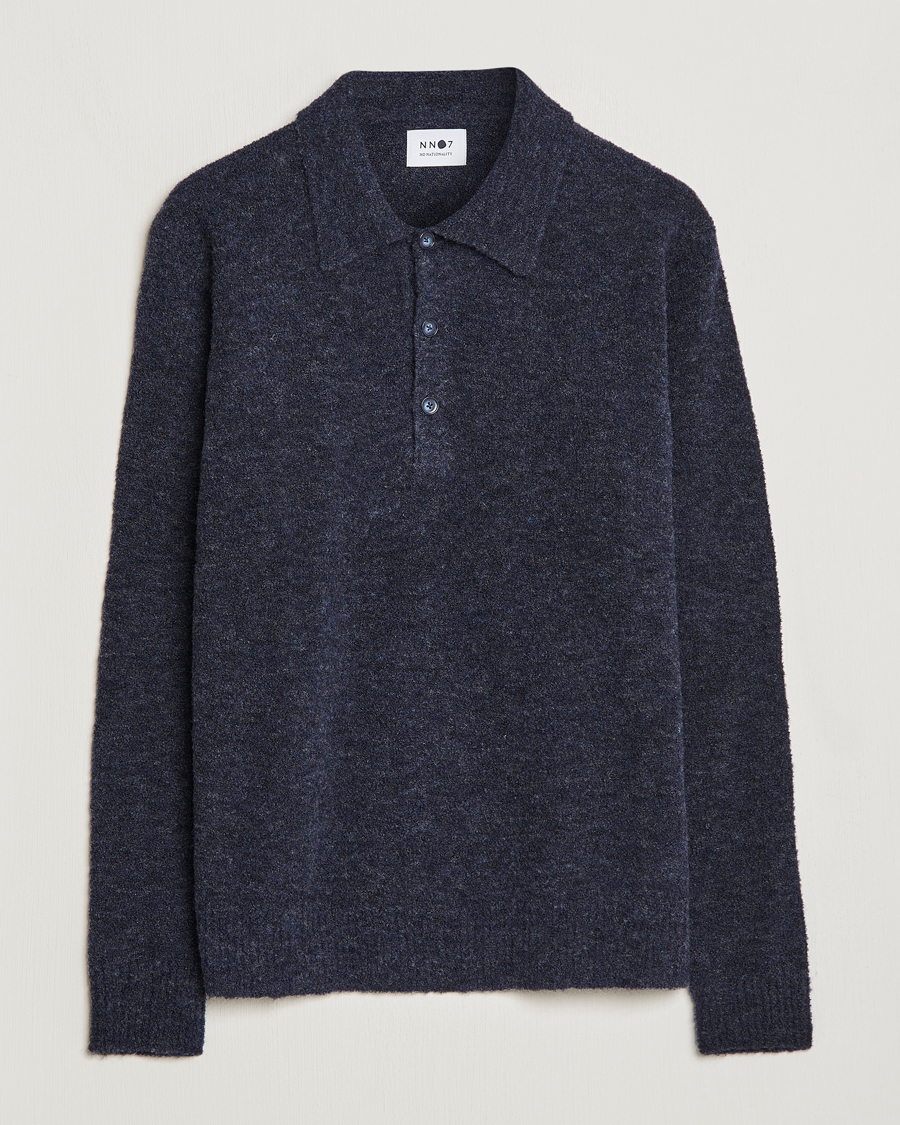 Herr | Tröjor | NN07 | Alfie Boiled Wool Knitted Polo Blue Melange