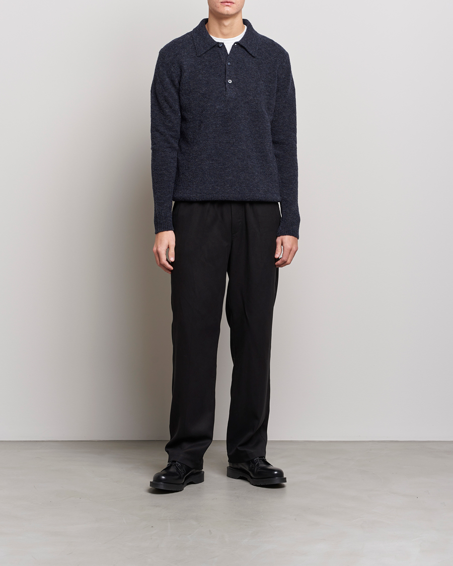 Herr | Tröjor | NN07 | Alfie Boiled Wool Knitted Polo Blue Melange