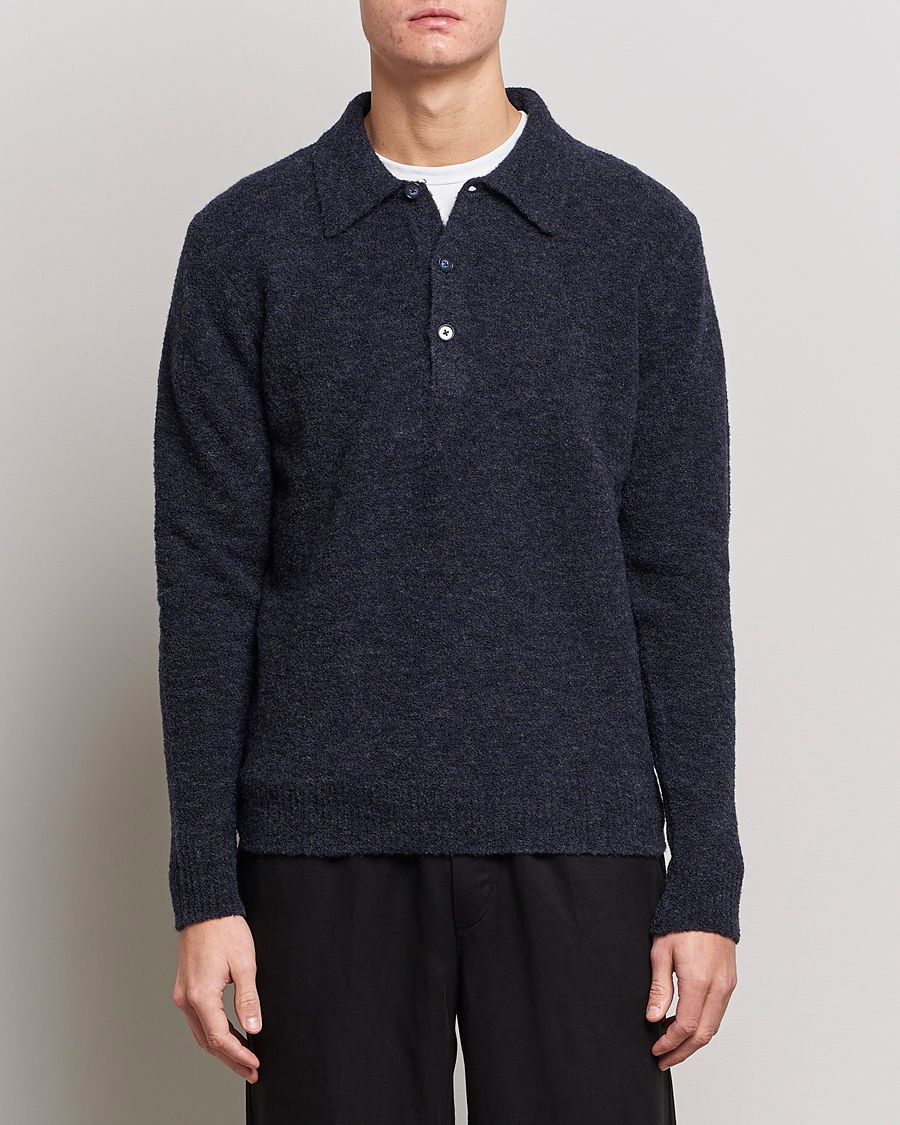 Herr | Tröjor | NN07 | Alfie Boiled Wool Knitted Polo Blue Melange