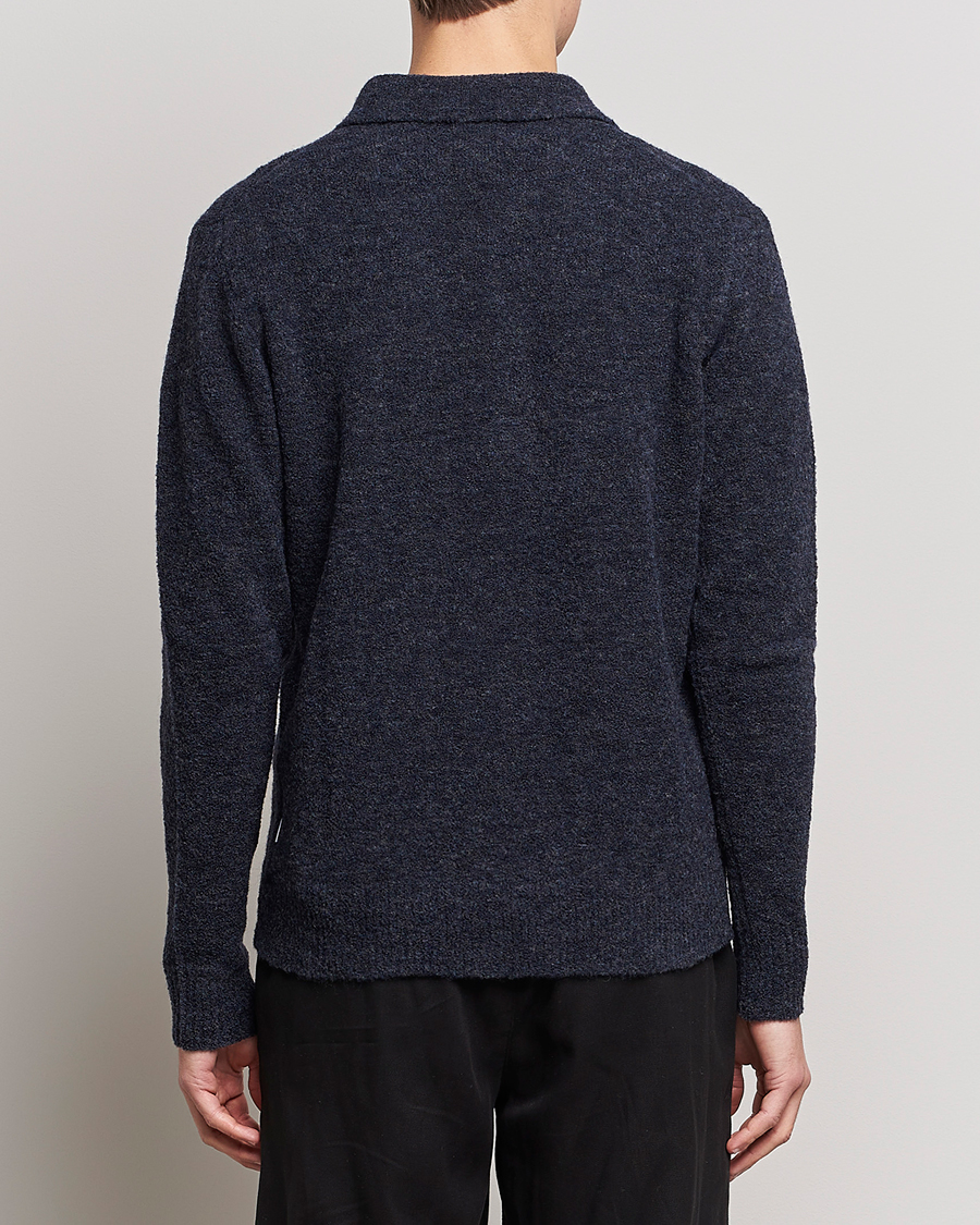 Herr | Tröjor | NN07 | Alfie Boiled Wool Knitted Polo Blue Melange