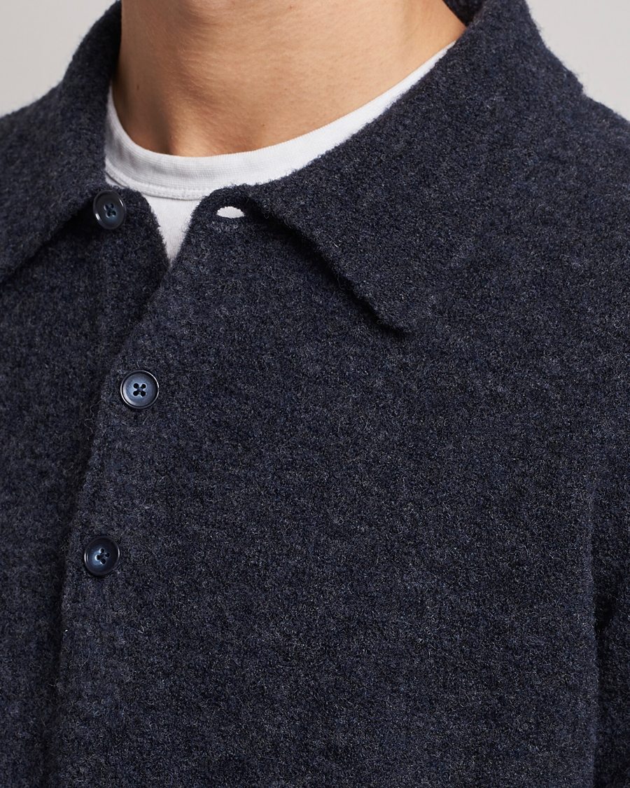 Herr | Tröjor | NN07 | Alfie Boiled Wool Knitted Polo Blue Melange