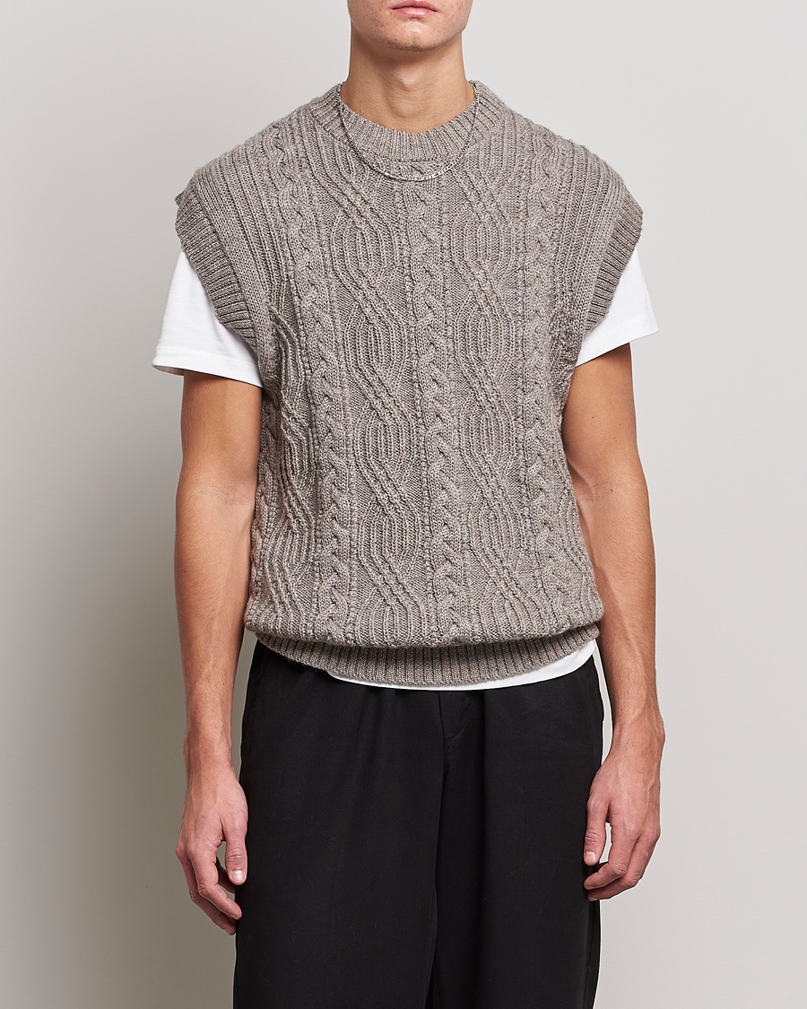 Herr | Tröjor | NN07 | Cable Structured Knitted Vest Nature Melange
