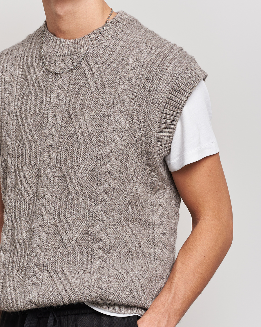 Herr | Tröjor | NN07 | Cable Structured Knitted Vest Nature Melange