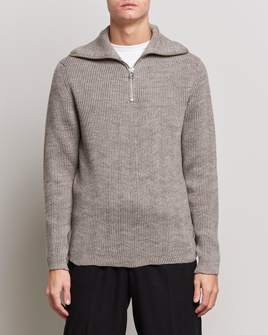 Herr | Tröjor | NN07 | Holger Knitted Ribbed Half Zip Nature Melange