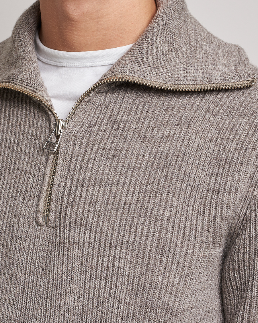 Herr | Tröjor | NN07 | Holger Knitted Ribbed Half Zip Nature Melange