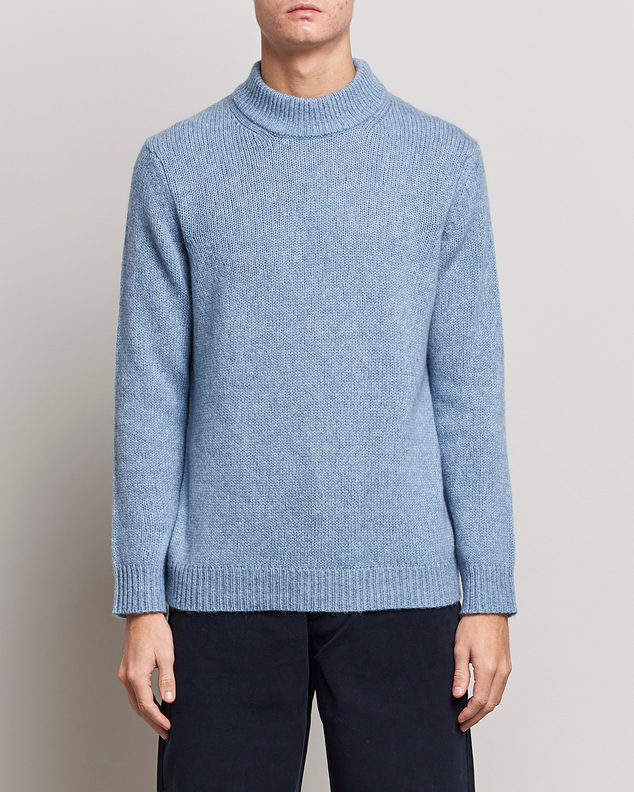 Herr | Tröjor | NN07 | Nick Knitted Merino Mock Neck Light Blue Melange