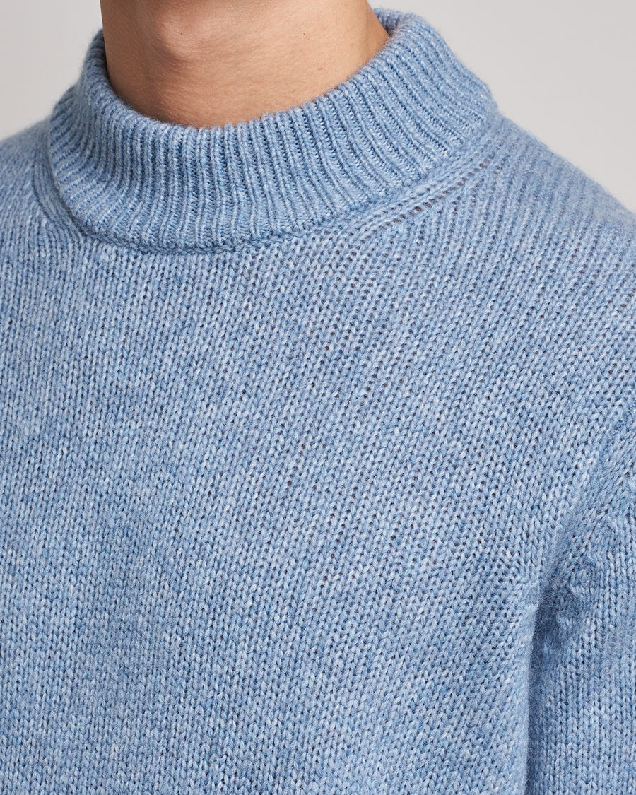 Herr | Tröjor | NN07 | Nick Knitted Merino Mock Neck Light Blue Melange