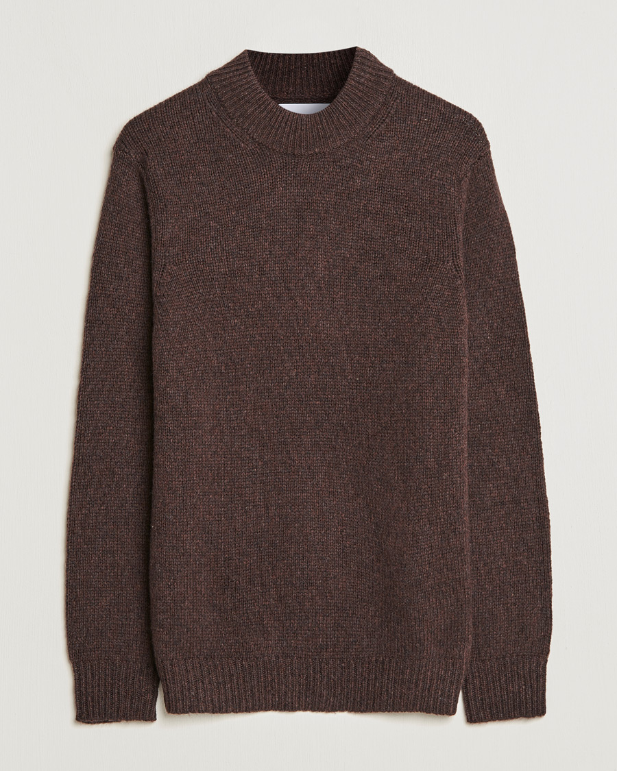 Herr | Tröjor | NN07 | Nick Knitted Merino Mock Neck Dark Brown