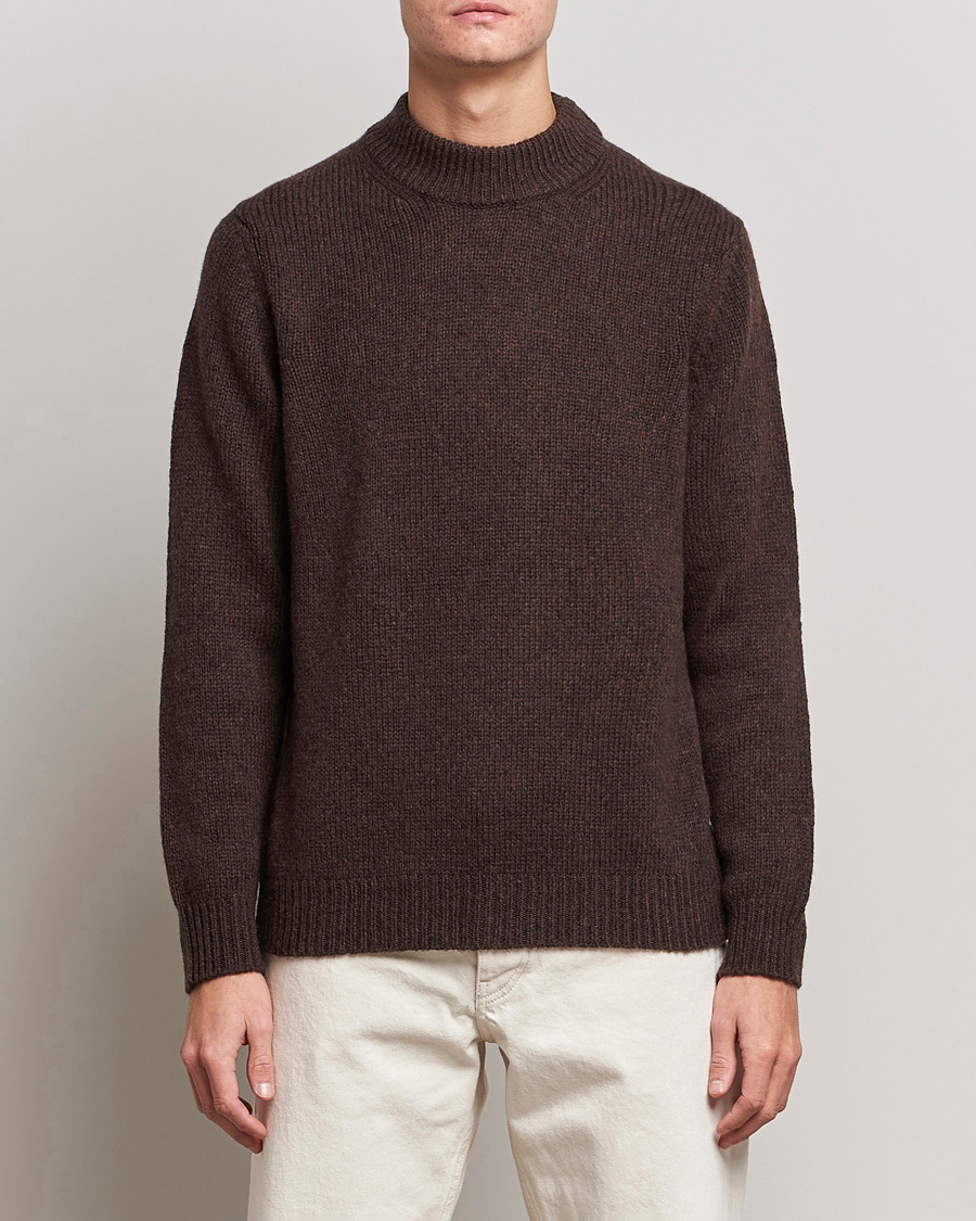 Herr | Tröjor | NN07 | Nick Knitted Merino Mock Neck Dark Brown