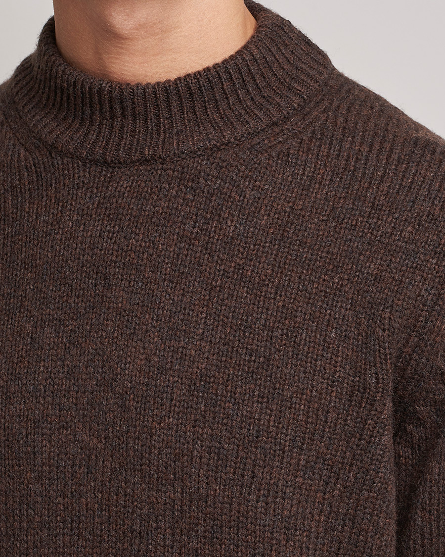 Herr | Tröjor | NN07 | Nick Knitted Merino Mock Neck Dark Brown
