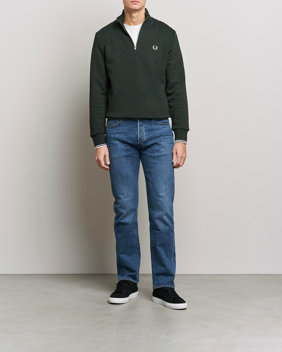 Herr | Tröjor | Fred Perry | Half Zip Sweatshirt Night Green
